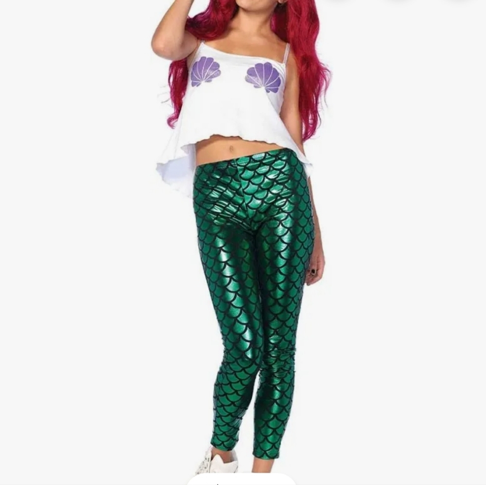 3/$20 Shiny Green Metallic Mermaid Leggings Women's Small